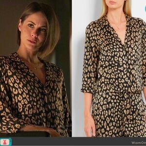 Kate Moss X Equipment Lake Shirt Size XS Silk Collared Button Up Animal Print